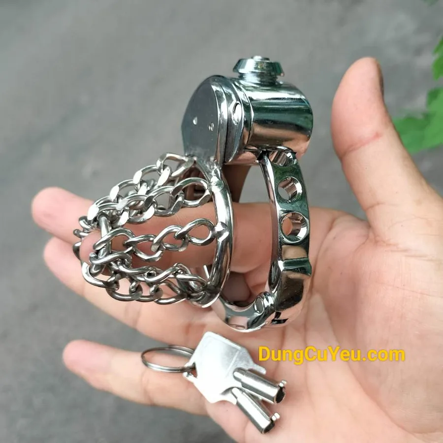 체인 케이지 정조대 (스테인리스·버튼식 잠금)