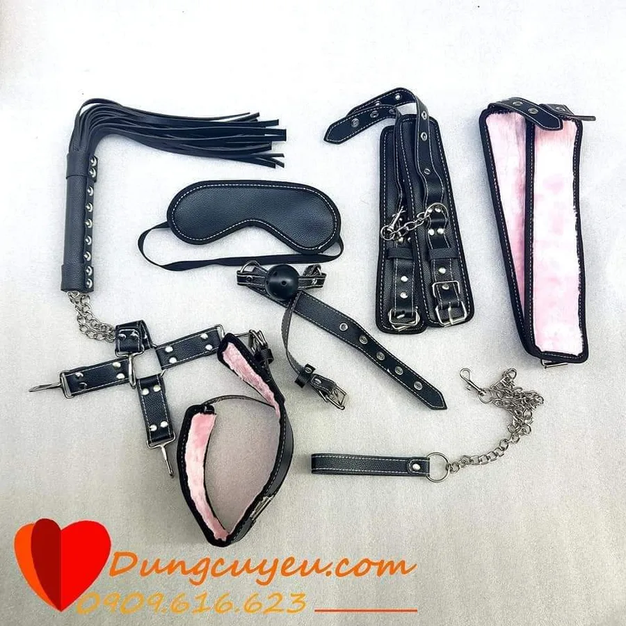 천연가죽 BDSM 7종 세트 (채찍·볼개그·안대·수갑)