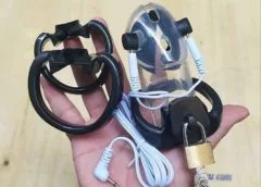 전기자극 정조대 케이지 (투명 ABS·링 3종·전극 패드)