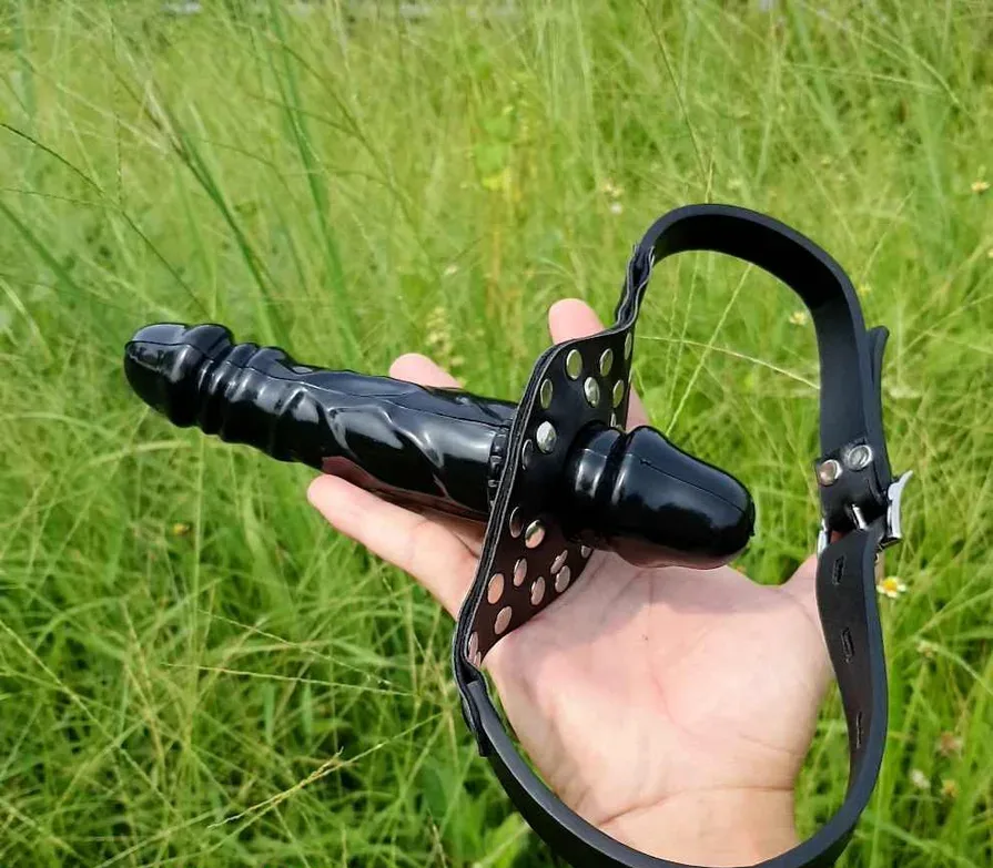 입 장착 양쪽 딜도 개그 (19cm·머리 밴드)