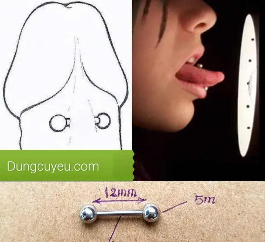 일자 바벨 피어싱 (프레눔·혀용, 1.6×12×5mm)